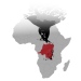 Grafisk bild av Afrika med en silhuett av ett kvinnohuvud. Design: Christian Lindskog